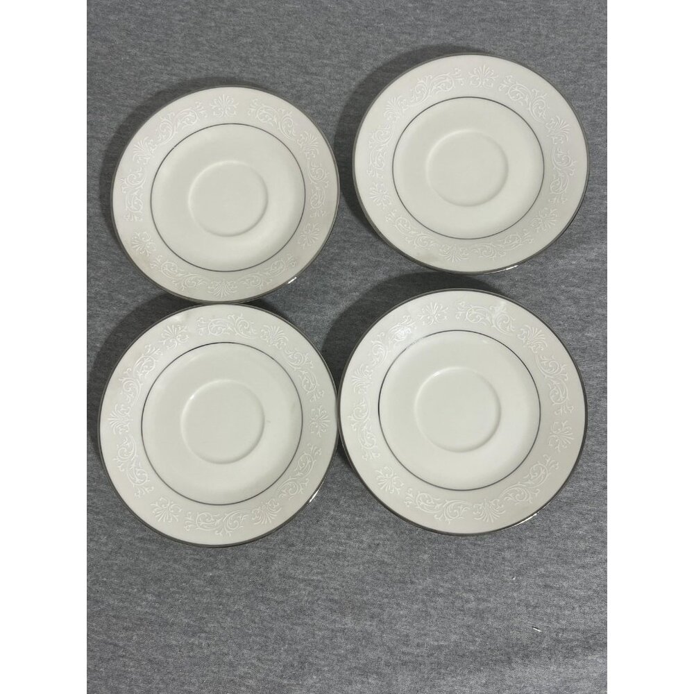 Vintage‎ Noritake Ivory China Marseille 7550 Saucers Set of 4 Floral Trim Silver - Picture 2 of 11